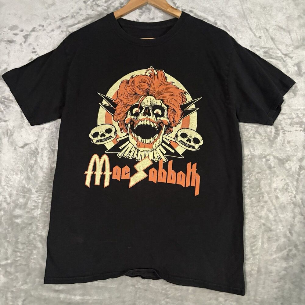 Mac Sabbath Graphic Tee M Black Band Shirt Parody Heavy Metal Skull Y2K Gorpcore
